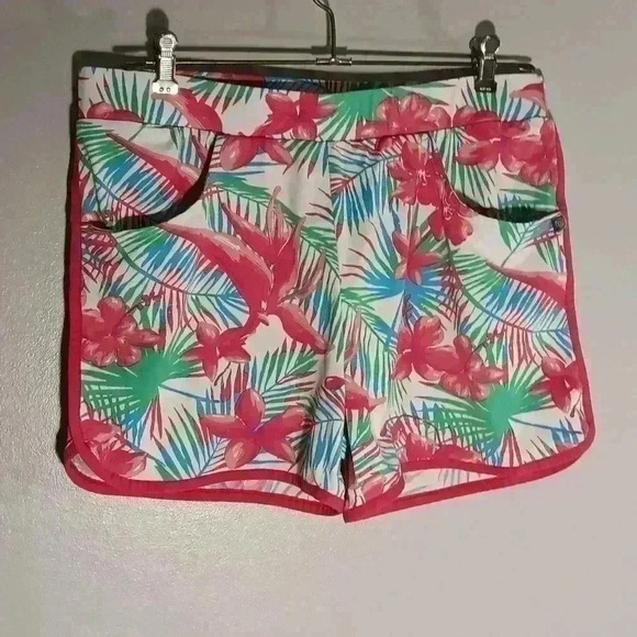"BANANA‎ BOAT " Women’s floral front  UPF+50 beach shorts pockets pull on Sz L - Picture 1 of 9